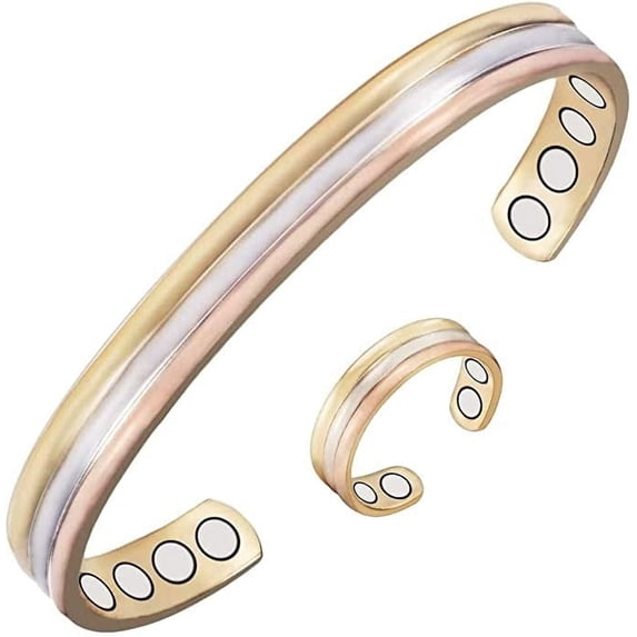 Wollet Tri Tone Pure Copper Magnetic Copper Bracelets Rings, Jewelry Gift Set for Women, Mom Wife