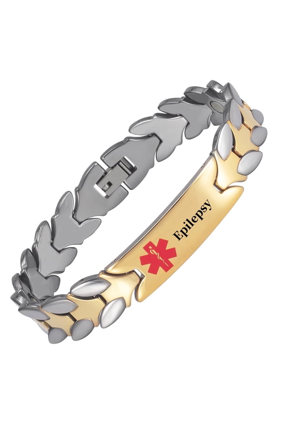 Magnetic Tungsten Medical Alert Bracelet for Men, Gifts for Father or Husband, Engraved Epilepsy