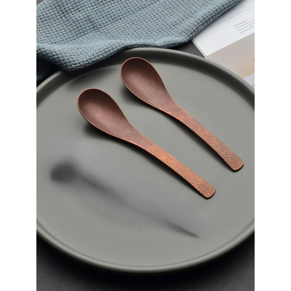 Wollet Vintage 99.9% Pure Copper Spoon,16*3.6cm, Serving Spoon, Japanese Snow Sanding Hammer Pattern Spoon