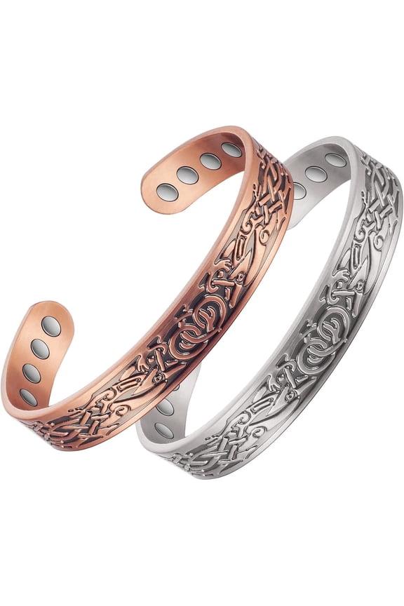 Vintage Magnetic Bracelet Bracelet, Copper, 2 Pieces, 6.69 inches