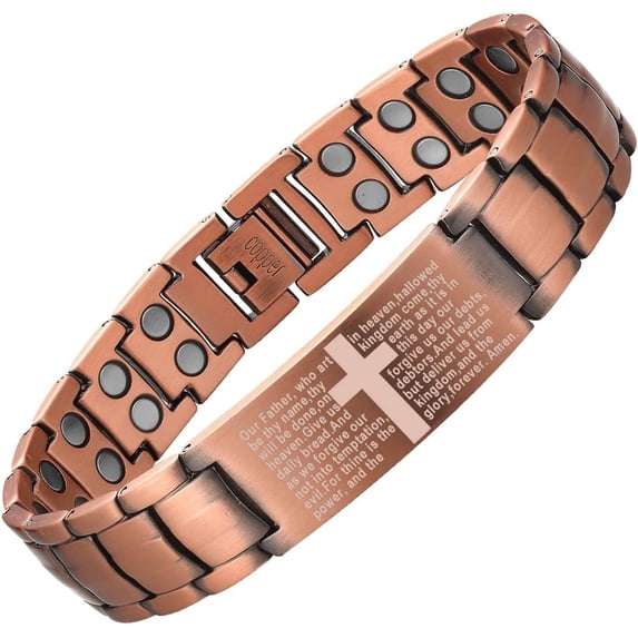 Wollet Cross Copper Magnetic Bracelets for Men, Christian Copper Jewelry Gift for Dad, Husband