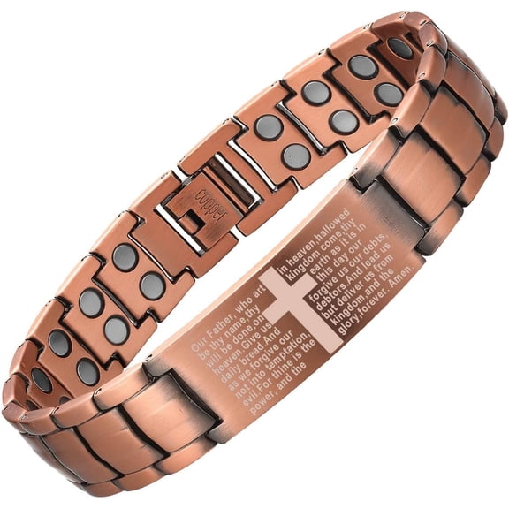 Wollet Cross Copper Magnetic Bracelets for Men, Christian Copper Jewelry Gift for Dad, Husband
