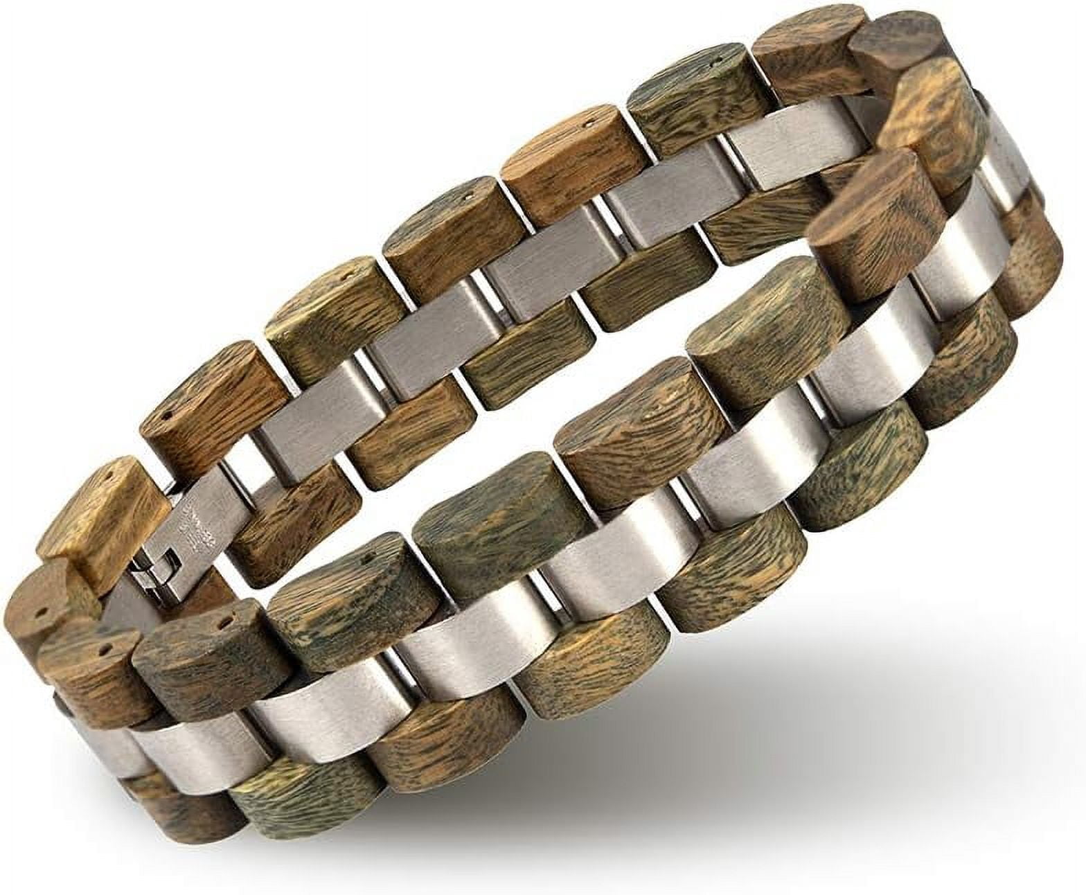 Wollet Wooden Bracelet for Men Stainless Steel Wood Jewelry Great Gift for Men,7.4 inches