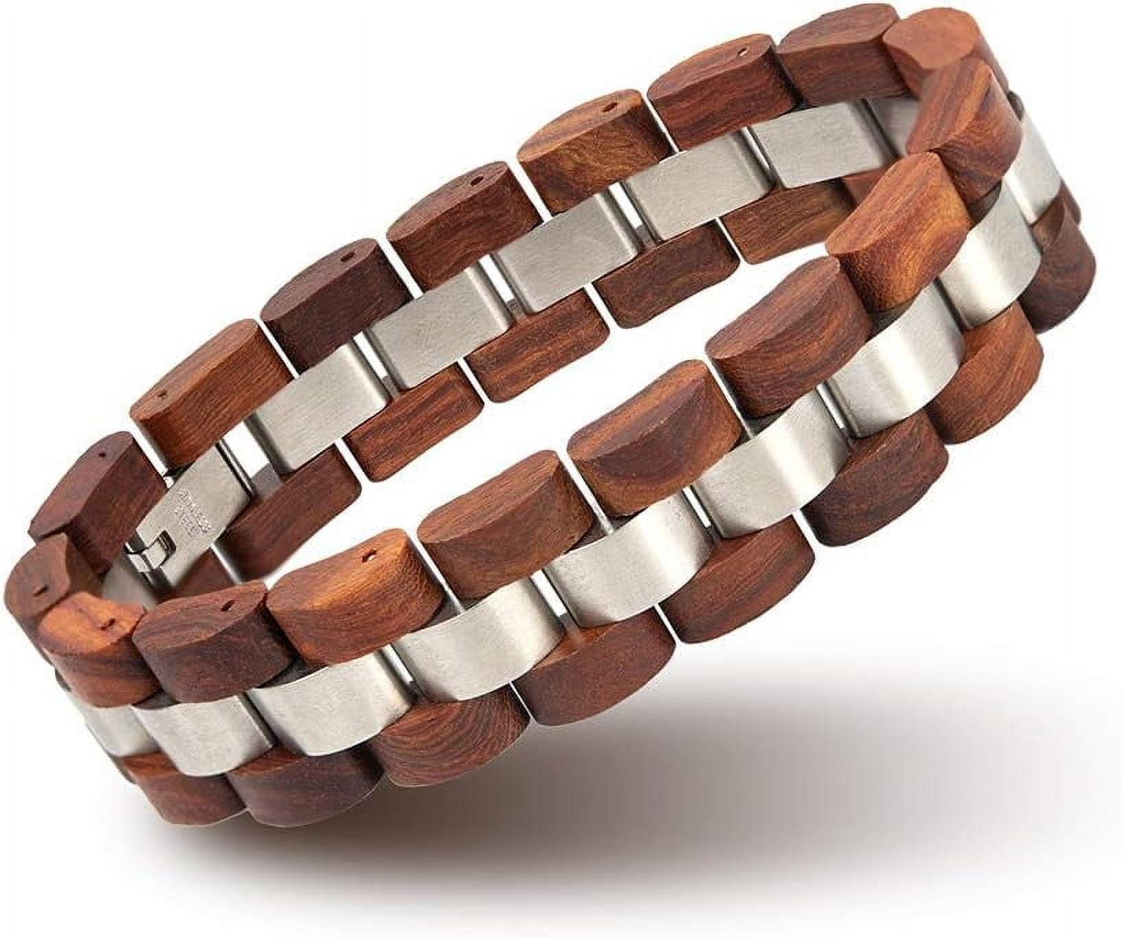 Wollet Wooden Bracelet for Men Stainless Steel Wood Jewelry Great Gift for Men,7.4 inches
