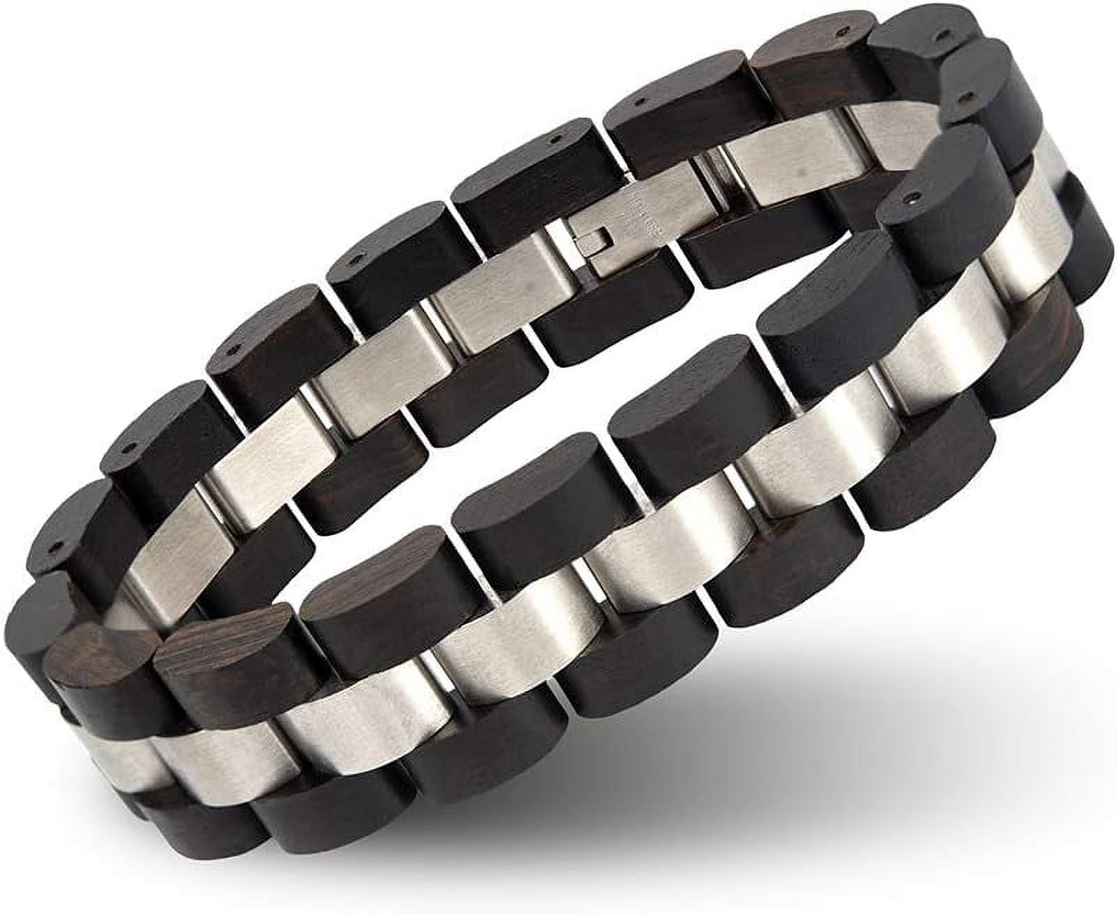 Wollet Wooden Bracelet for Men Stainless Steel Wood Jewelry Great Gift for Men,7.4 inches
