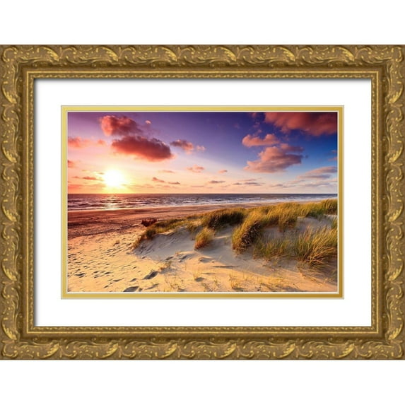 Wollinga 14x11 Gold Ornate Wood Framed with Double Matting Museum Art Print Titled - Sand Dunes at Dusk