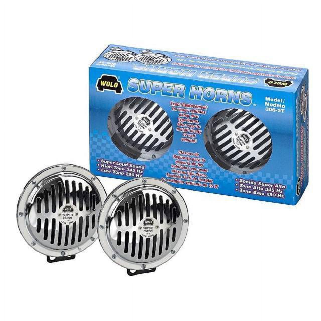 Wolo 306-2T Electric Horn Super Horn- Two (2) 6 Disc Horns Extra Loud,  Chrome Grill, Two (2) Terminal 12-Volt