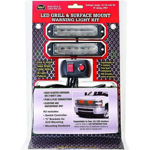 Wolo 8010-R Led Grill And Surface Mount Warning Light Red