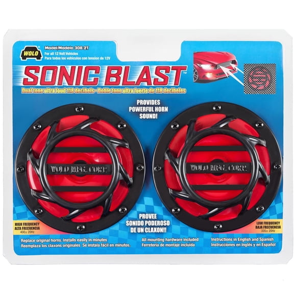 Wolo Sonic Blast Red Black Super Loud Disc Horn Set 308-2T