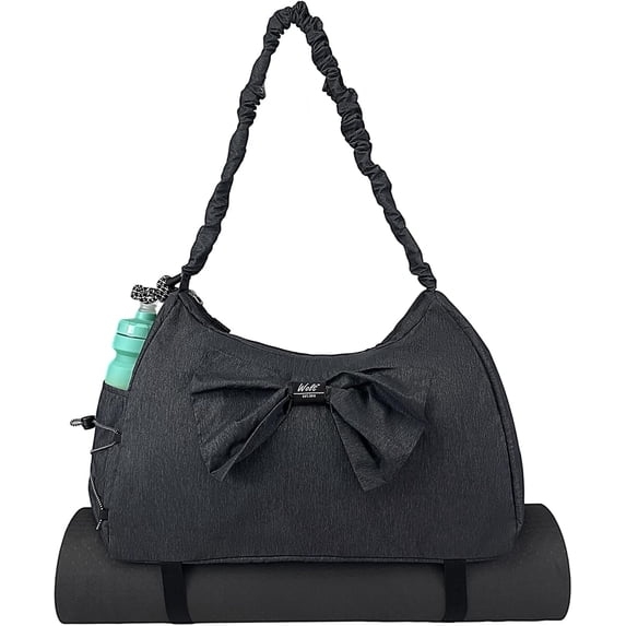 Wolt Yoga Tote Bag Yoga Mat Bag for Women with Shoes Compartment Wet Pocket and Bottle Pocket-Black