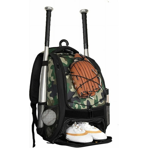 WOLT | Baseball Bag 29L Baseball Backpack for Youth Kid Boy with Hidden Hooks on The Back Polyester New Camogreen