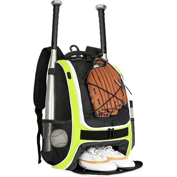 Wolt Youth Baseball Bag 29L Backpack for Yout Boys Equipment Fence Hook Oxford Fabric - New(Green)