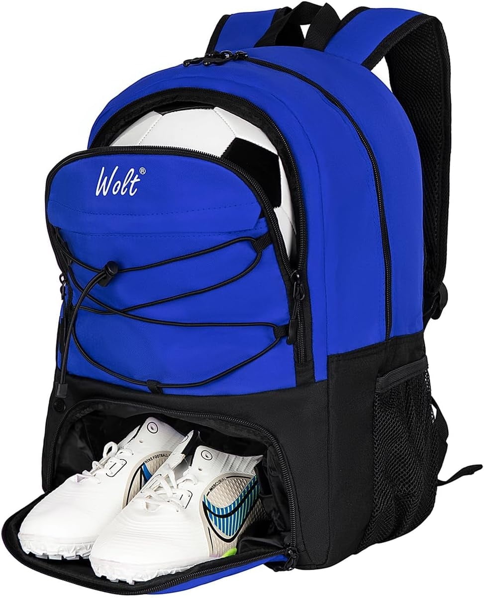 Wolt Athletic Equipment Bag Youth Soccer Football Shoe Mesh Gear Backpack with Ball Holder Oxford Fabric Blue Walmart