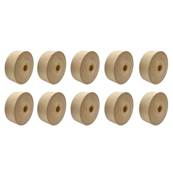 PSBM Brown Reinforced Kraft Tape, 70mm x 600', 6.7 Mil, 10 Rolls, Water-Activated, Durable Packaging Tape