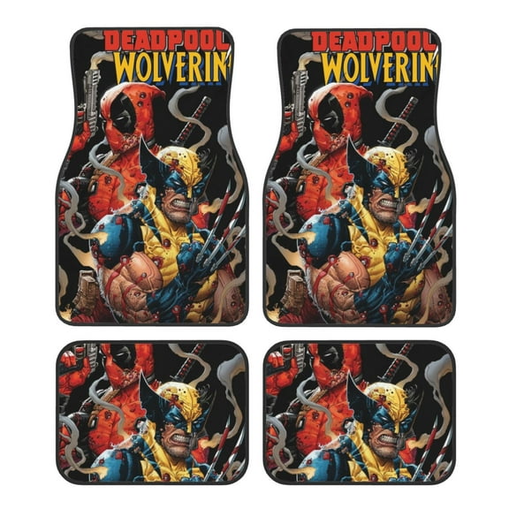 Wolverine Car Floor Mats Set of 4, Anti-Skid Universal Automotive Carpet Front Rear Floor Foot Pads Interior Accessories Decorative for Vehicle Car Truck SUV Van