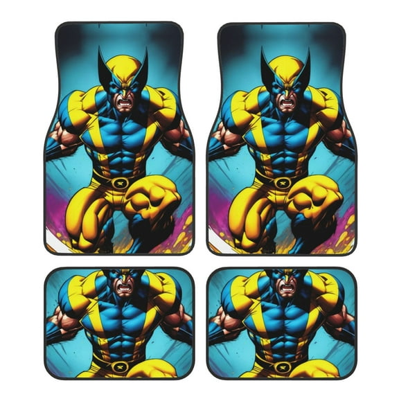 Wolverine Car Floor Mats Set of 4, Anti-Skid Universal Automotive Carpet Front Rear Floor Foot Pads Interior Accessories Decorative for Vehicle Car Truck SUV Van
