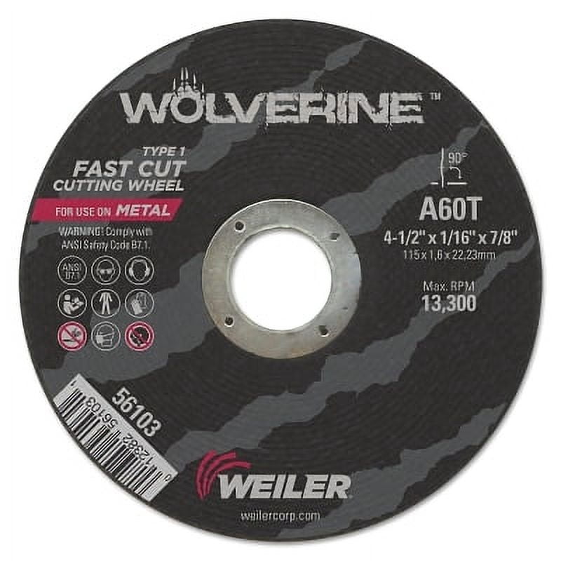 Wolverine Flat Type 1 Cutting Wheel, 4-1/2 in Diameter, 1/16 in Thick ...
