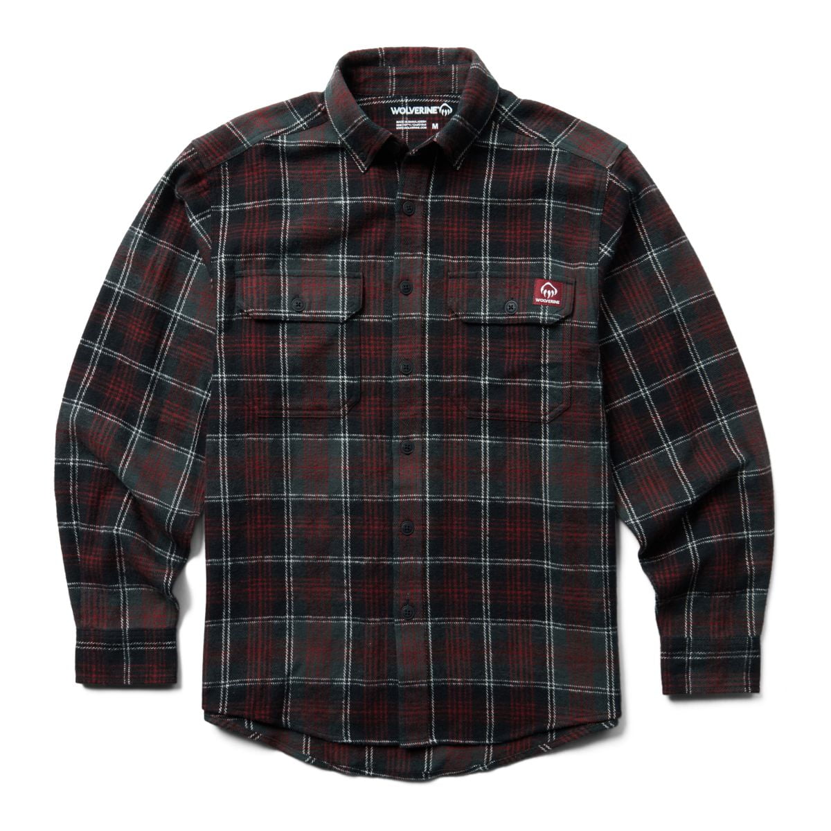 Wolverine Glacier Heavyweight Long Sleeve Flannel Shirt Men Midnight Black  Plaid