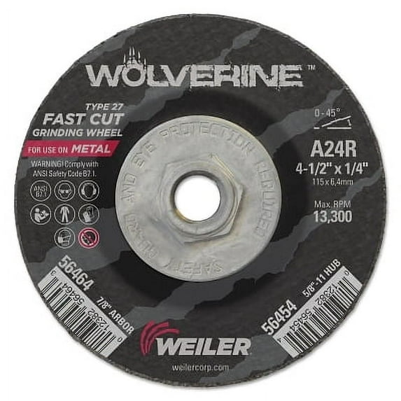 Wolverine Grinding Wheels, 4 1/2 In Dia, 1/4 In Thick, 5/8 In - 11, 24 Grit, R | Bundle of 2 Each