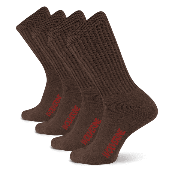 Wolverine Men's Cotton Boot Crew Socks - 4 Pairs - Breathable Cotton Cushioning