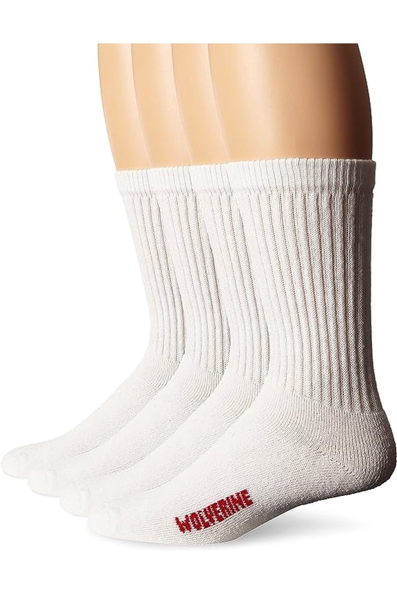 Men's 4 Pack Crew Rib Stay Up Top Band Socks, White, Sock Size:10-13/Shoe Size: 6-12