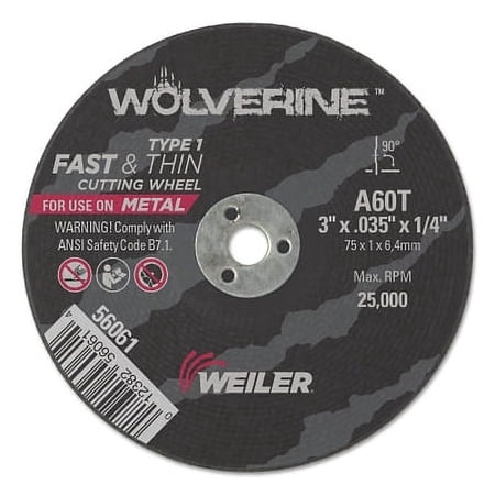 Wolverine Thin Cutting Wheel, 5 in Diameter, .045 in Thick, 7/8 Arbor, 60 Grit | Bundle of 2 Cartons