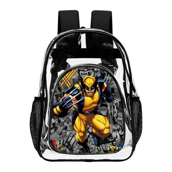Wolverine101 Clear Backpack Transparent Heavy Duty Bookbag Large PVC Laptop Bag Adjustable Shoulder Straps with Mesh Side Pockets for College Work Travel Stadium Concert