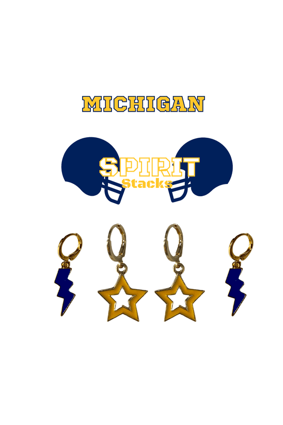 Wolverines Spirit Stack navy mini enamel bolts and golden yellow statement open starboys