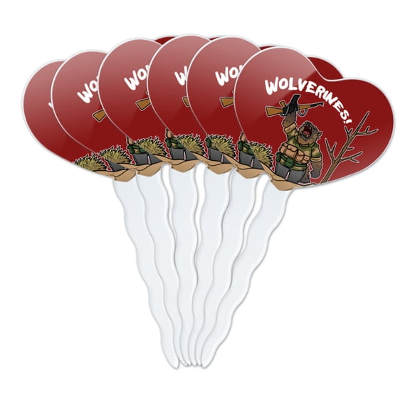 Wolverines War Rifle Heart Love Cupcake Picks Toppers Decoration Set of 6