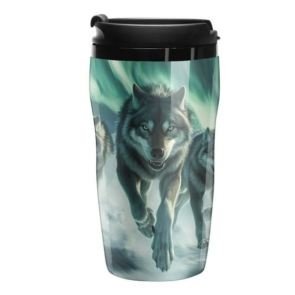 Wolves And Aurora Travel Coffee Tumbler Reusable Cup for Coffee or Tea Portable Cup Holder Friendly for Hot or Cold Drinks 250ml