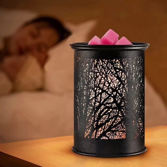 Wolves Black Metal Essential Oil / Wax Warmer ( Including Bulb ) Modern Style