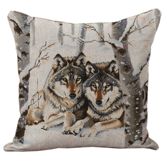 Wolves Couple Love in Snow DIY Stamped Cross Stitch Pillow Kits Embroidery Pillowcase 11CT Counted Needlepoint Handmade Cushion Cover for Home Christmas Decor 18x18in(8)