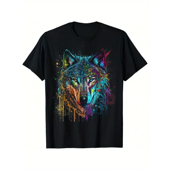 Wolves Face Graphic Tees Summer Tshirt Short Sleeve Casual Black T Shirts 100% Cotton 180g For Men Womens