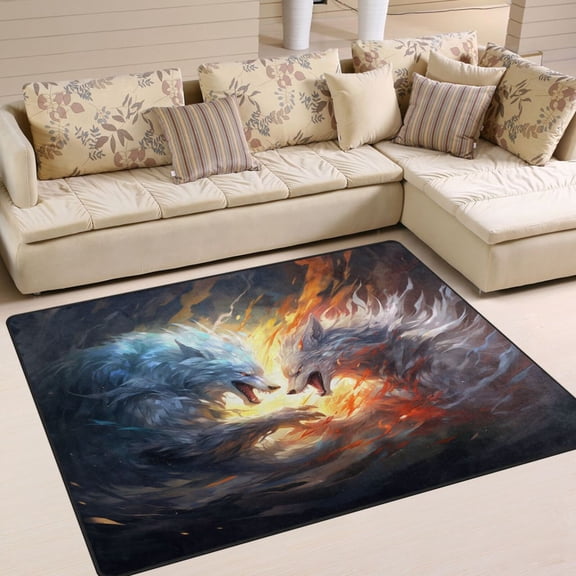 Wolves Fight Area Rug Washable 80 x 58 Floor Carpet Mat Non Slip for Bedroom Living Room Home Decor