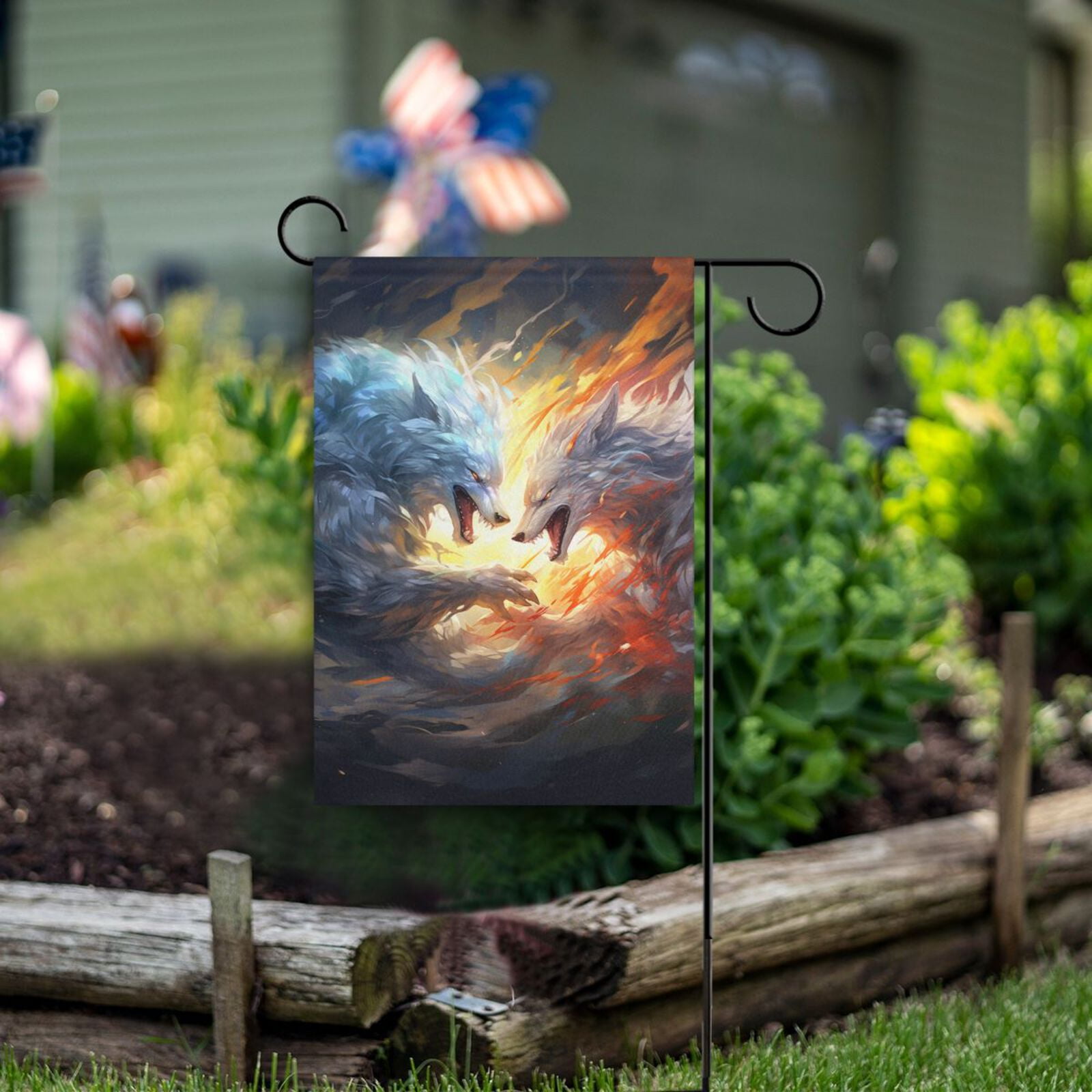 Wolves Fight Garden Flag Double Sided Outdoor Banners for Courtyard ...