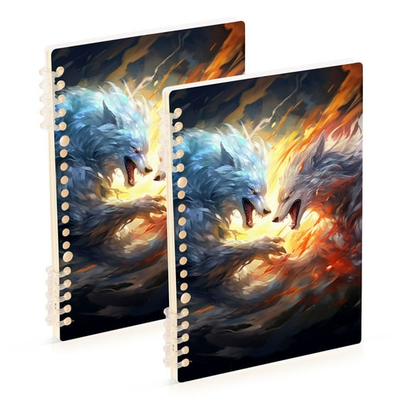 Wolves Fight Ring Binder Notebook Journey Note Diary College Ruled Spiral Notebook Study Loose Leaf Paper A5 60 Pages