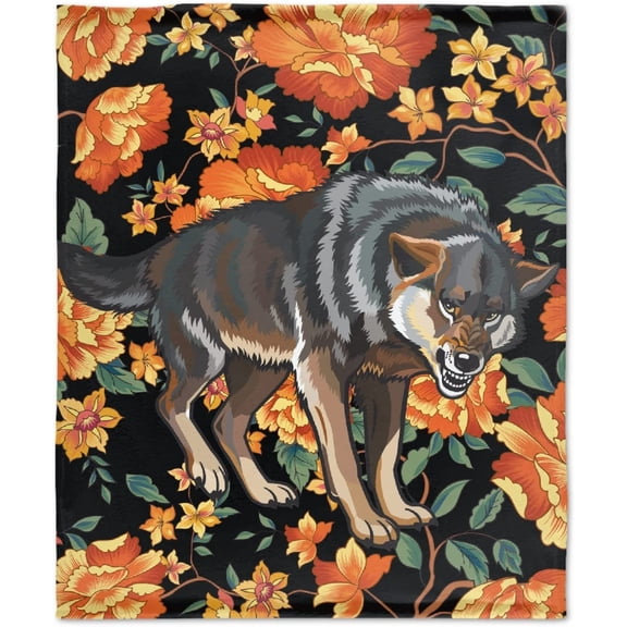Wolves Floral Flower Throw Blankets for Couch Bedroom Camping Flannel Soft Fluffy Cozy Warm Luxury Flannel Cute Animal Blanket Toddler Size Gifts for Women Boys Girls X-Small 40x30 Inches for Pets