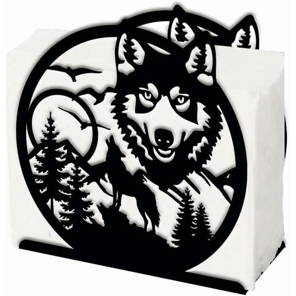 Wolves of The Forest Napkin Holder for DIY Tables Wolves and Forests Black Iron Napkin Holder Animal Theme Napkin Holders Setting Sun Forest Napkin Stand Practical Decoration for DIY Kitchen