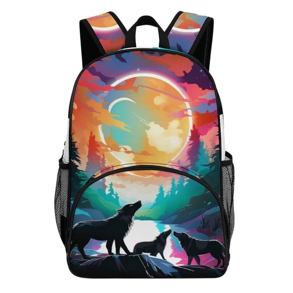 Wolves Howling Vibrant Moonlit Night Backpacks for Backpack for Bookbag