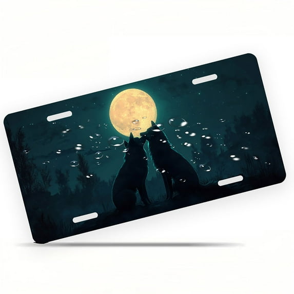 Wolves Howling at Moon Funny Personalized License Plate Rust-proof Stainless Steel Metal License Plate Suitable For Men And Women 12.2" x 6.2"