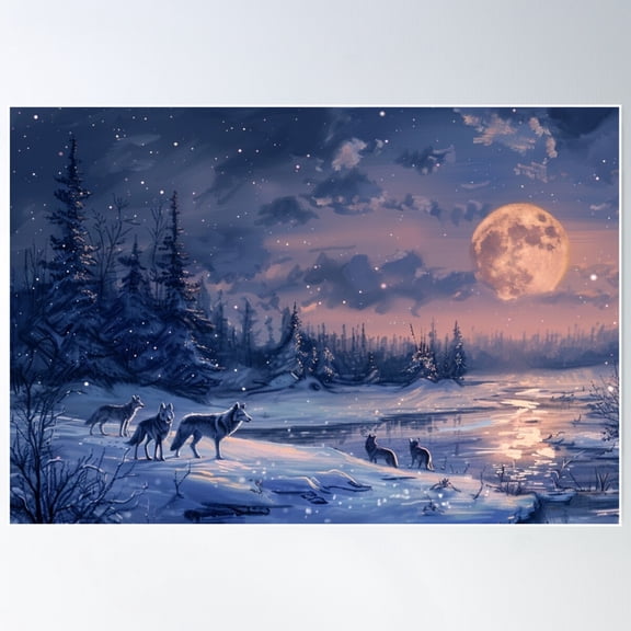 Wolves In Winter Poster Wall Art, Modern Wall Decor For Living Room Bedroom, 24x36 UNFRAMED