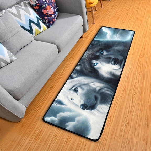 Wolves Lying under Moonlight Hallway Runner Rug 2'X6' Non-Slip Washable Carpet Runner Kitchen Entryway Laundry Bedroom