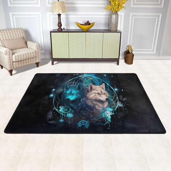 Wolves Magic Leaves Area Rug Washable 72 x 48 Floor Carpet Mat Non Slip for Bedroom Living Room Kids Room Home Decor