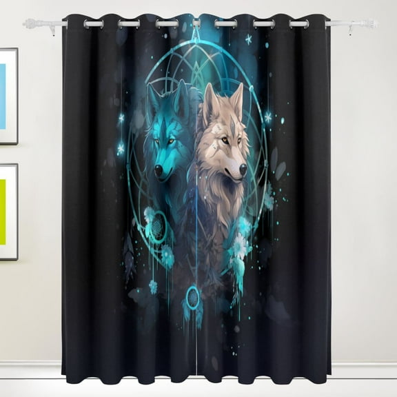 Wolves Magic Leaves Black Out Curtains 84 Inch Length Curtains for Sliding Glass Doors Bedroom Living Room 2 Pack