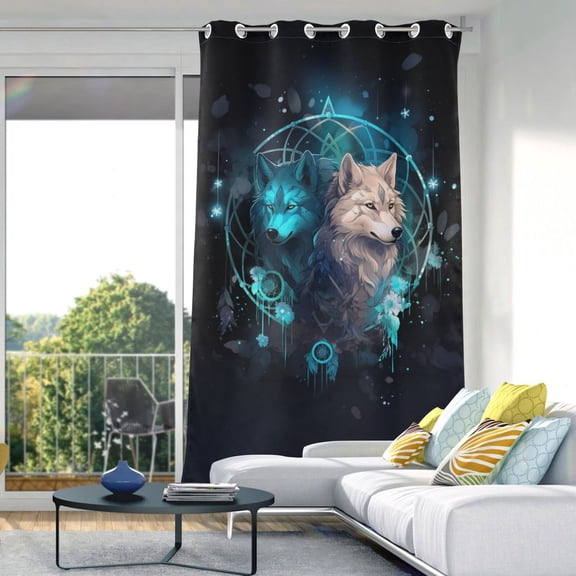 Wolves Magic Leaves Blackout Curtain Panels Drapes Privacy Assured with Light Filtering Curtains for Living room Bedroom Bathroom Window