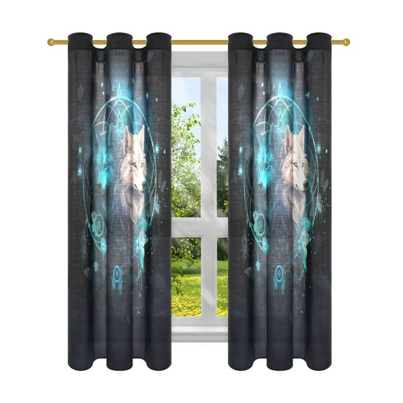 Wolves Magic Leaves Blackout Curtains Patio Door Curtains Window Decoration for Bedroom Living Room 2 Panels
