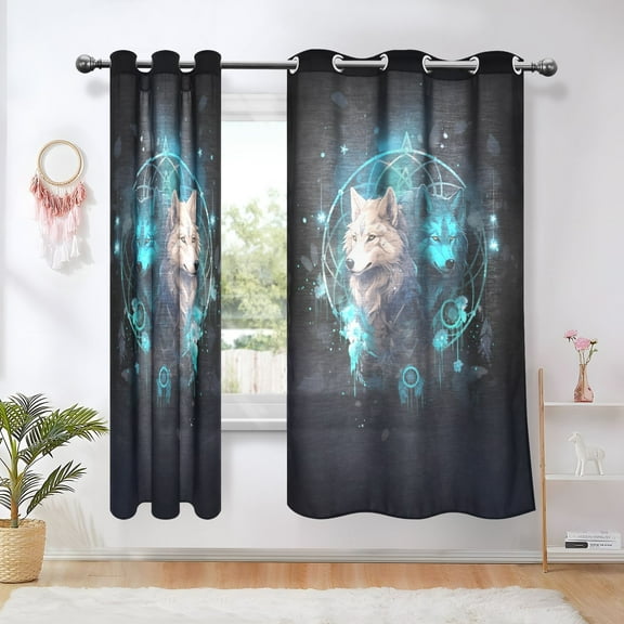 Wolves Magic Leaves Blackout Curtains Thermal Insulation 63 inch Grommet for Bedroom Living Room Bathroom Kitchen Windows 2 Pack
