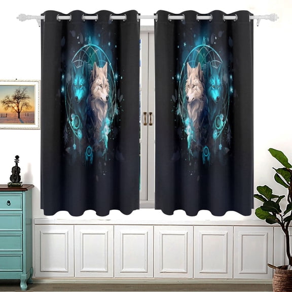 Wolves Magic Leaves Curtain Black Out Thermal Insulation Curtains Aesthetic 54 Inch Length for Bedroom Living Room 2 panels set