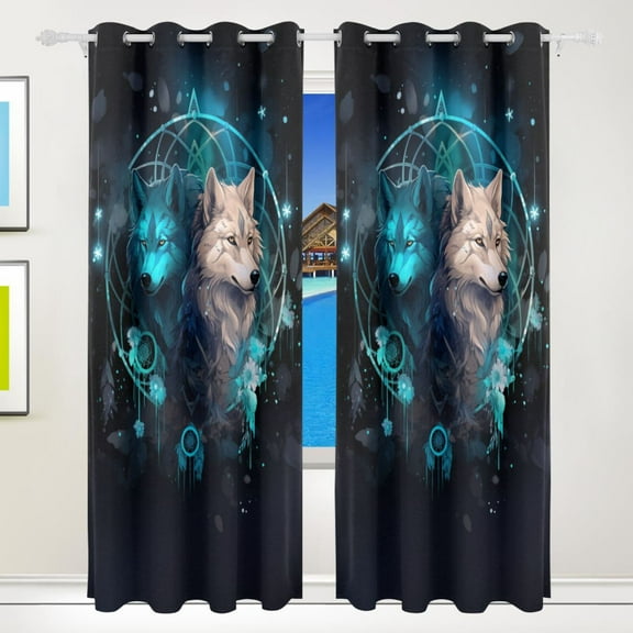 Wolves Magic Leaves Curtains Black Out 72 Inch Length Curtains for Sliding Glass Doors Bedroom Living Room 2 Pack