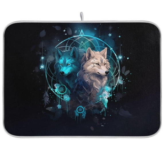 Wolves Magic Leaves Dish Drying Mat Dish Drainer Rack Mats Water Absorbent Non-Slip Easy Clean Heat Resistant for Kitchen Counter